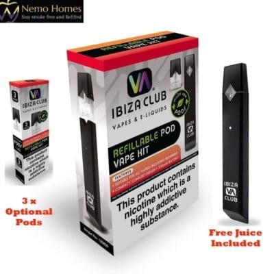 Buy Refillable Pod Vape Kit | Ibiza Club  - Free UK Next Day Delivery (no minimum spend)