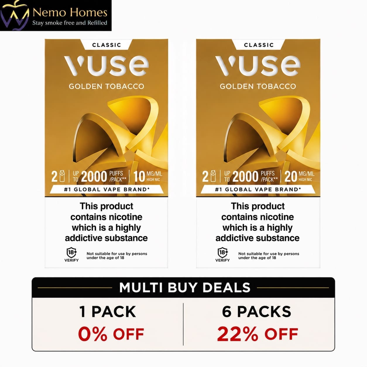 Buy Vuse Golden Tobacco ePod cartridges Disposable Pods - Free UK Next Day Delivery (no minimum spend)