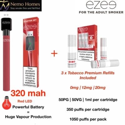 Buy EZEE Tobacco Cigalike Full Starter Kit - 0mg | 12mg | 20mg  - Free UK Next Day Delivery (no minimum spend)