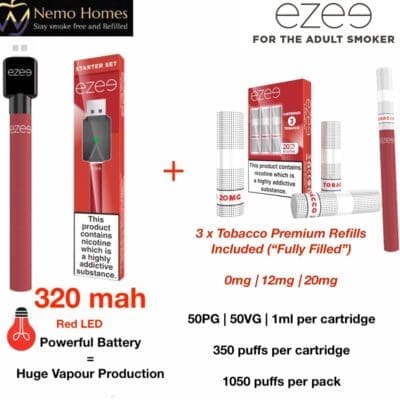 Buy EZEE Tobacco Cigalike Full Starter Kit - 0mg | 12mg | 20mg  - Free UK Next Day Delivery (no minimum spend)