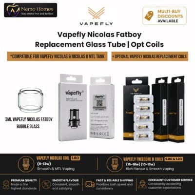 Buy Vapefly Nicolas Fatboy Replacement Glass Tube| Opt Coils  - Free UK Next Day Delivery (no minimum spend)