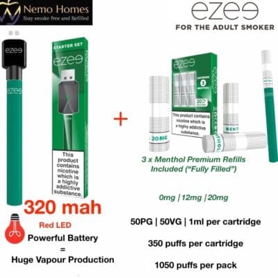 Buy EZEE Menthol Cigalike Full Starter Kit - 0mg | 12mg | 20mg  - Free UK Next Day Delivery (no minimum spend)