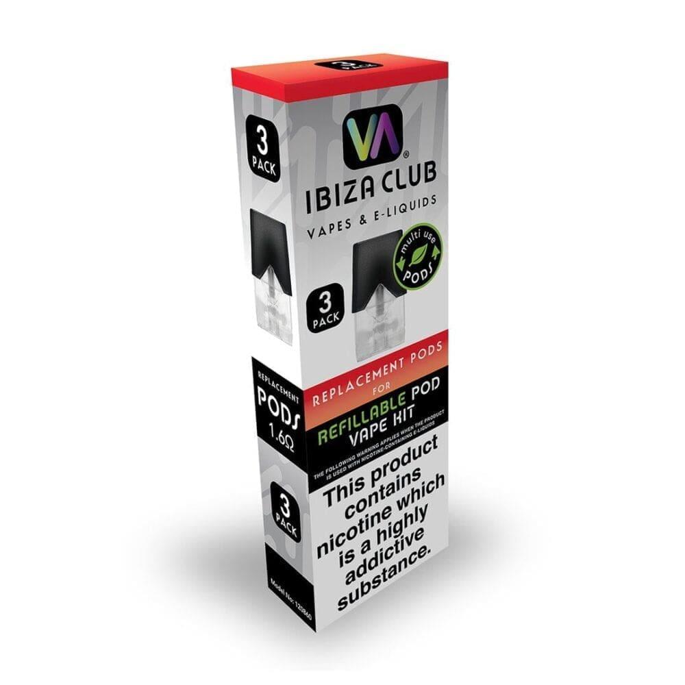 Buy Refillable Pod Vape Kit | Ibiza Club - 3 x Replacements Pods Only - Free UK Next Day Delivery (no minimum spend)