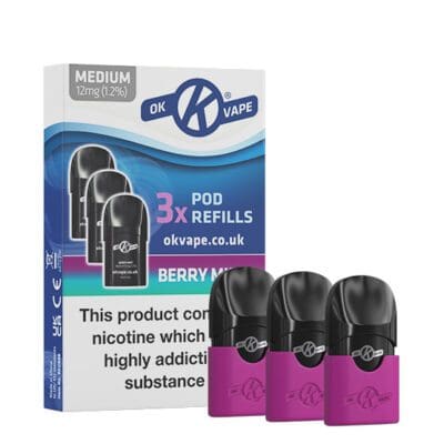 Buy Ok Vape Pod Vape Kit - 3 x Berry Mint 12mg Pods  - Free UK Next Day Delivery (no minimum spend)