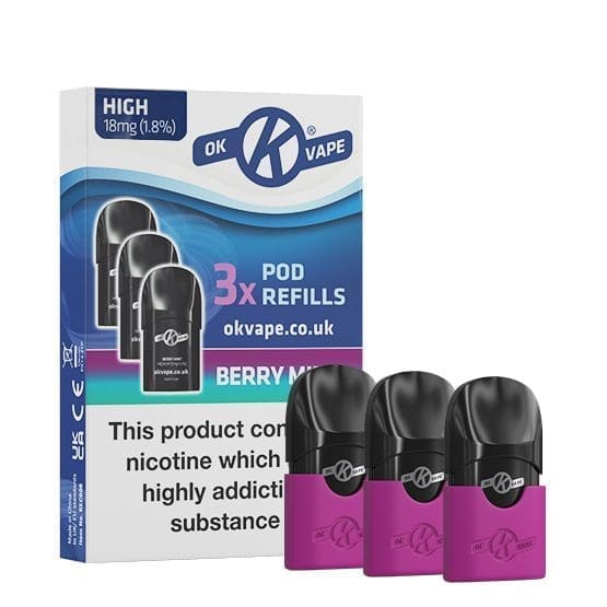 Buy Ok Vape Pod Vape Kit - 3 x Berry Mint 12mg Pods  - Free UK Next Day Delivery (no minimum spend)