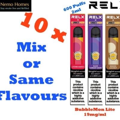 Buy Relx BubbleMon | Variety 10 Pack Disposable - Free UK Next Day Delivery (no minimum spend)