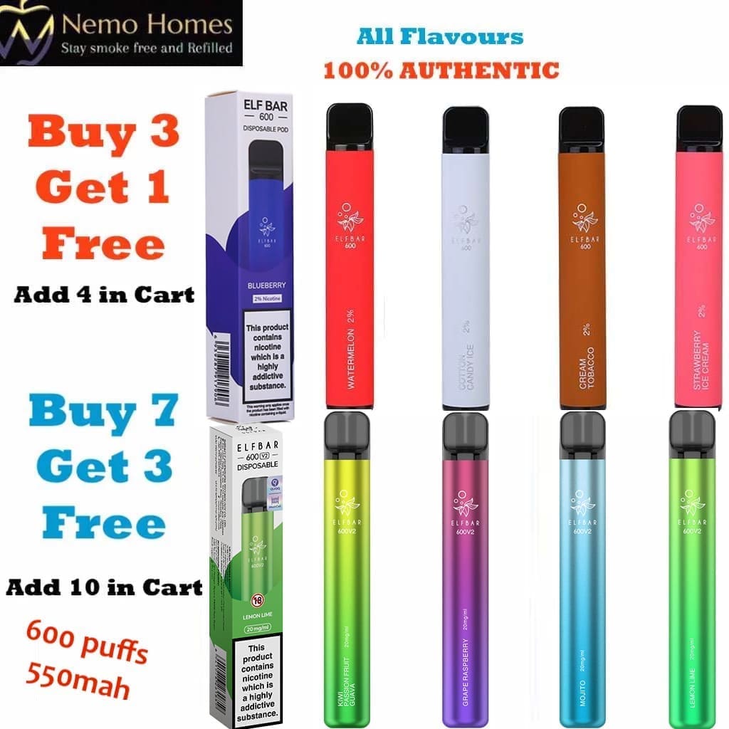 Buy ELF Bar V1 and V2 600 Vape Pen - Free UK Next Day Delivery (no minimum spend)