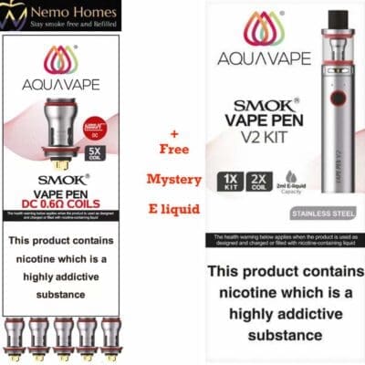 Buy Smok V2 Vape Pen + E liquid and Coils - Smok V2 Silver Vape Pen (eliquid inc)  - Free UK Next Day Delivery (no minimum spend)