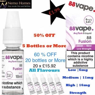 Buy 88 Vape 50|50 Any Tank E liquid  - Free UK Next Day Delivery (no minimum spend)