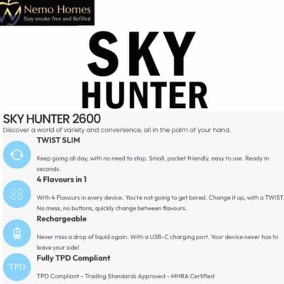 Buy Sky Hunter Twist Slim 4 in 1 Vape Kit 4 in 1 Disposable - Free UK Next Day Delivery (no minimum spend)