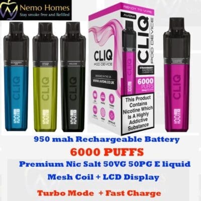 Buy Avomi Cliq 6000 Puffs Prefilled Vape Kit  - Free UK Next Day Delivery (no minimum spend)
