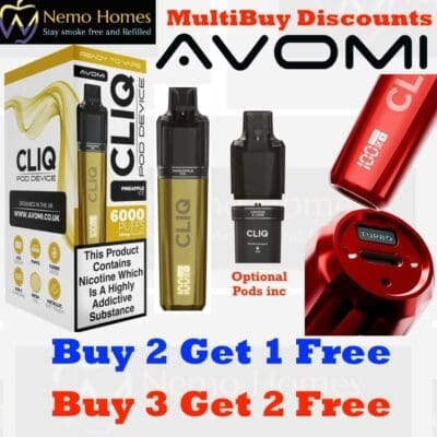 Buy Avomi Cliq 6000 Puffs Prefilled Vape Kit  - Free UK Next Day Delivery (no minimum spend)