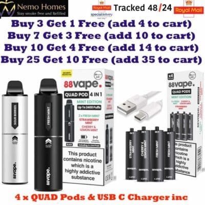 Buy 88Vape Quad 4-in-1 Kit and Quad Pods  - Free UK Next Day Delivery (no minimum spend)