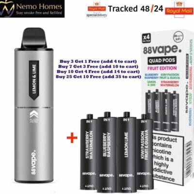 Buy 88Vape Quad 4-in-1 Kit and Quad Pods - Fruits Edition Silver  - Free UK Next Day Delivery (no minimum spend)