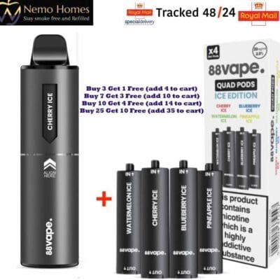 Buy 88Vape Quad 4-in-1 Kit and Quad Pods - Ice Edition Grey  - Free UK Next Day Delivery (no minimum spend)