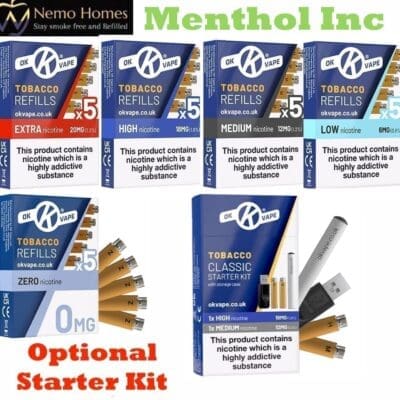 Buy Ok Vape Tobacco and Menthol Refills -20 Pack Cartomizer - Free UK Next Day Delivery (no minimum spend)