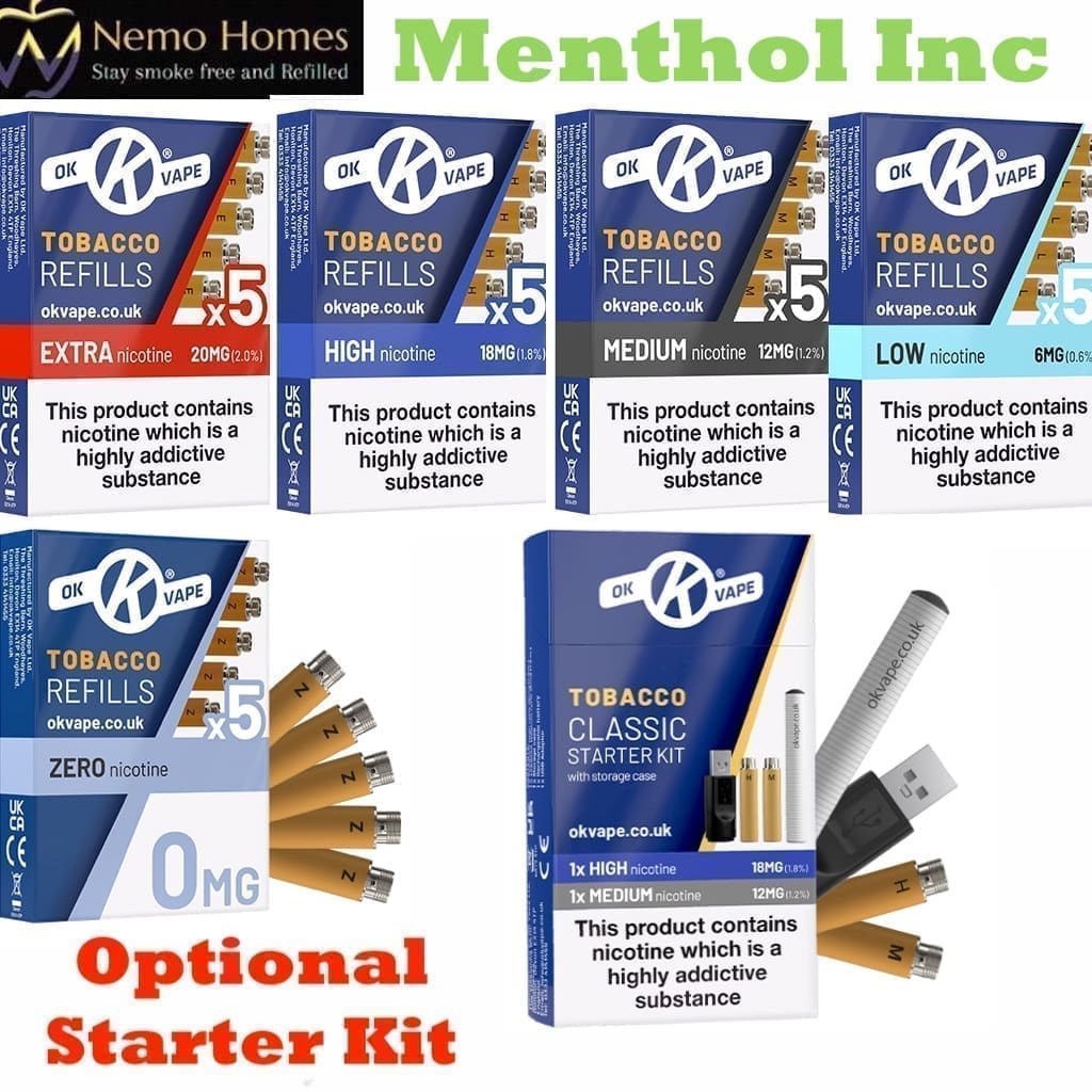 Buy Ok Vape Tobacco and Menthol Refills -20 Pack Cartomizer - Free UK Next Day Delivery (no minimum spend)