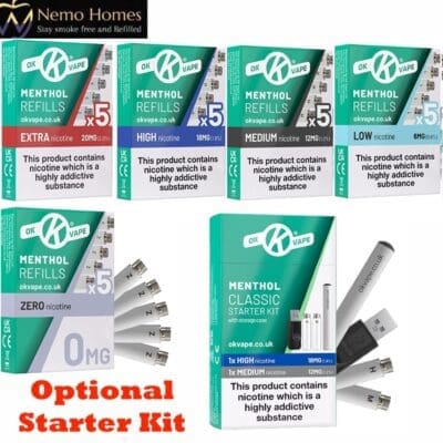 Buy Ok Vape Tobacco and Menthol Refills -20 Pack Cartomizer - Free UK Next Day Delivery (no minimum spend)