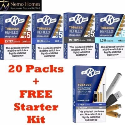Buy Ok Vape Tobacco and Menthol Refills -20 Pack Cartomizer - Free UK Next Day Delivery (no minimum spend)