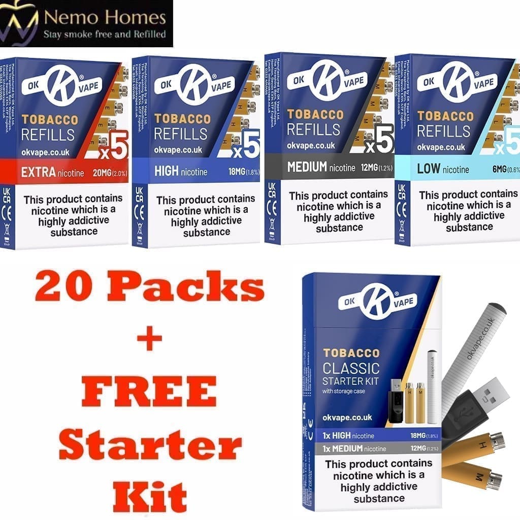 Buy Ok Vape Tobacco and Menthol Refills -20 Pack Cartomizer - Free UK Next Day Delivery (no minimum spend)