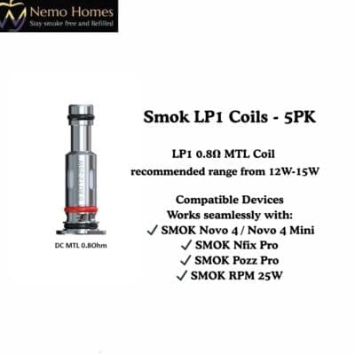 Buy SMOK LP1 Coils - 5PK - DC MTL 0.8Ohm - 5PK  - Free UK Next Day Delivery (no minimum spend)