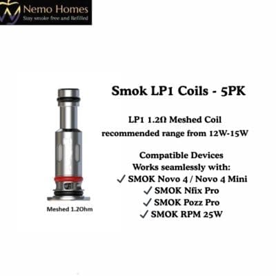 Buy SMOK LP1 Coils - 5PK - Meshed 1.2Ohm - 5PK  - Free UK Next Day Delivery (no minimum spend)