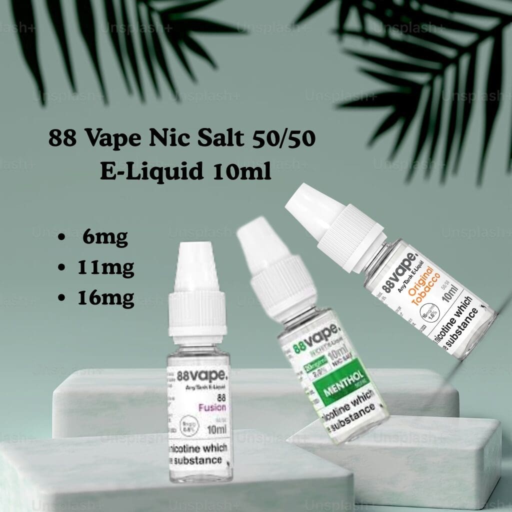 Buy 88 Vape Nic Salt 50/50 E-Liquid: Nicotine Strengths & Flavour Choices Explained . How to pick the right one 50/50 Vape Juice - Free UK Next Day Delivery (no minimum spend)