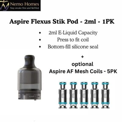 Buy Aspire Flexus Stik Pod + Optional Coils  - Free UK Next Day Delivery (no minimum spend)
