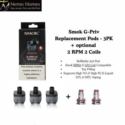 Buy Smok G-Priv Replacement Pods - 3PK and Coils  - Free UK Next Day Delivery (no minimum spend)