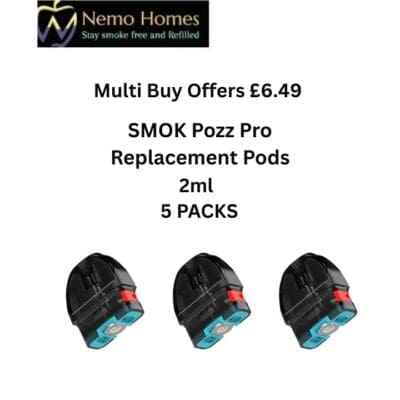 Buy SMOK Pozz Pro Replacement Pods - 5 PACKS- Smok Pozz Empty Pod  - Free UK Next Day Delivery (no minimum spend)