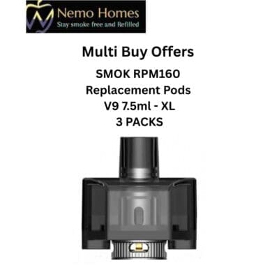 Buy Smok RPM160 Replacement Pods V9 7.5ml- XL - V9 7.5 ml - XL (3 PACKS)  - Free UK Next Day Delivery (no minimum spend)
