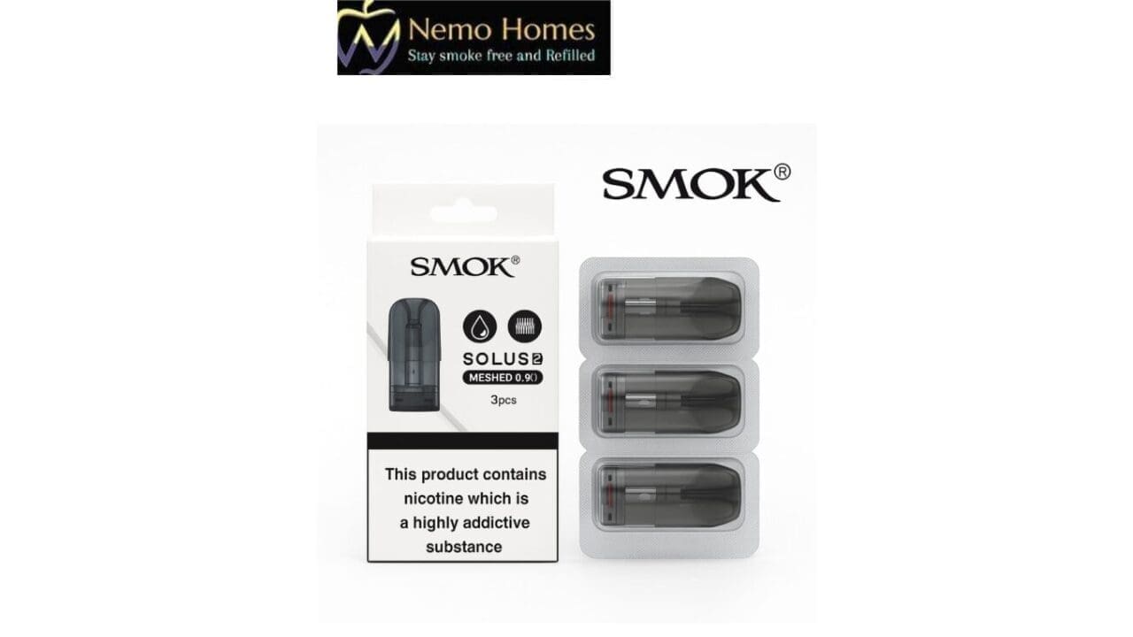 Buy SMOK Solus 2 Replacement Pods – Meshed 0.9Ω – 3 PK - Free UK Next Day Delivery (no minimum spend)