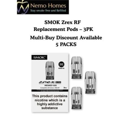 Buy SMOK Zrex RF Replacement Pods – 3PK - 2ml - 0.8ohm (5 PACKS)  - Free UK Next Day Delivery (no minimum spend)