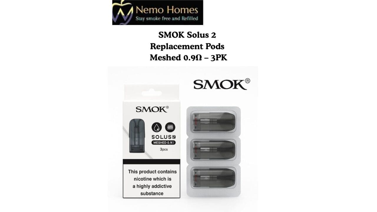 Buy SMOK Solus 2 Replacement Pods – Meshed 0.9Ω – 3 PK - Free UK Next Day Delivery (no minimum spend)