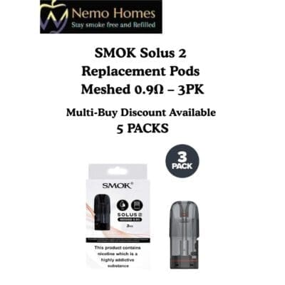 Buy SMOK Solus 2 Replacement Pods – Meshed 0.9Ω – 3 PK - Free UK Next Day Delivery (no minimum spend)
