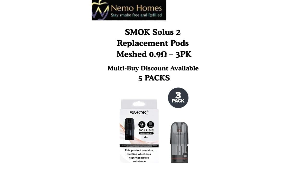 Buy SMOK Solus 2 Replacement Pods – Meshed 0.9Ω – 3 PK - Free UK Next Day Delivery (no minimum spend)
