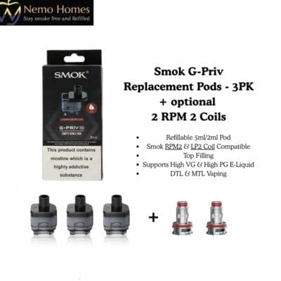 Buy Smok G-Priv Replacement Pods - 3PK and Coils  - Free UK Next Day Delivery (no minimum spend)