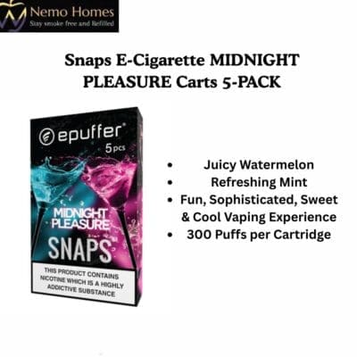 Buy Snaps E-Cigarette MIDNIGHT PLEASURE Carts 5-PACK - Free UK Next Day Delivery (no minimum spend)