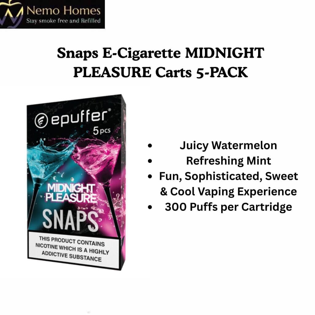 Buy Snaps E-Cigarette MIDNIGHT PLEASURE Carts 5-PACK - Free UK Next Day Delivery (no minimum spend)