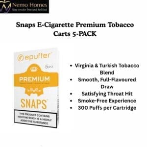 Buy ePuffer SNAPS E-Cigarette Premium Tobacco Carts (Tan) 5-PACK - Free UK Next Day Delivery (no minimum spend)