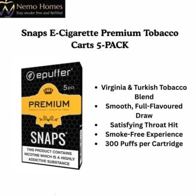 Buy Snaps E-Cigarette Premium Tobacco Carts 5-PACK  - Free UK Next Day Delivery (no minimum spend)
