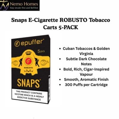 Buy Snaps E-Cigarette ROBUSTO Tobacco Carts 5-PACK  - Free UK Next Day Delivery (no minimum spend)