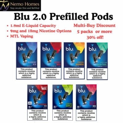 Buy Blu 2.0 Vape Pods - myBlu Prefilled Pods | 9mg | 18mg  - Free UK Next Day Delivery (no minimum spend)