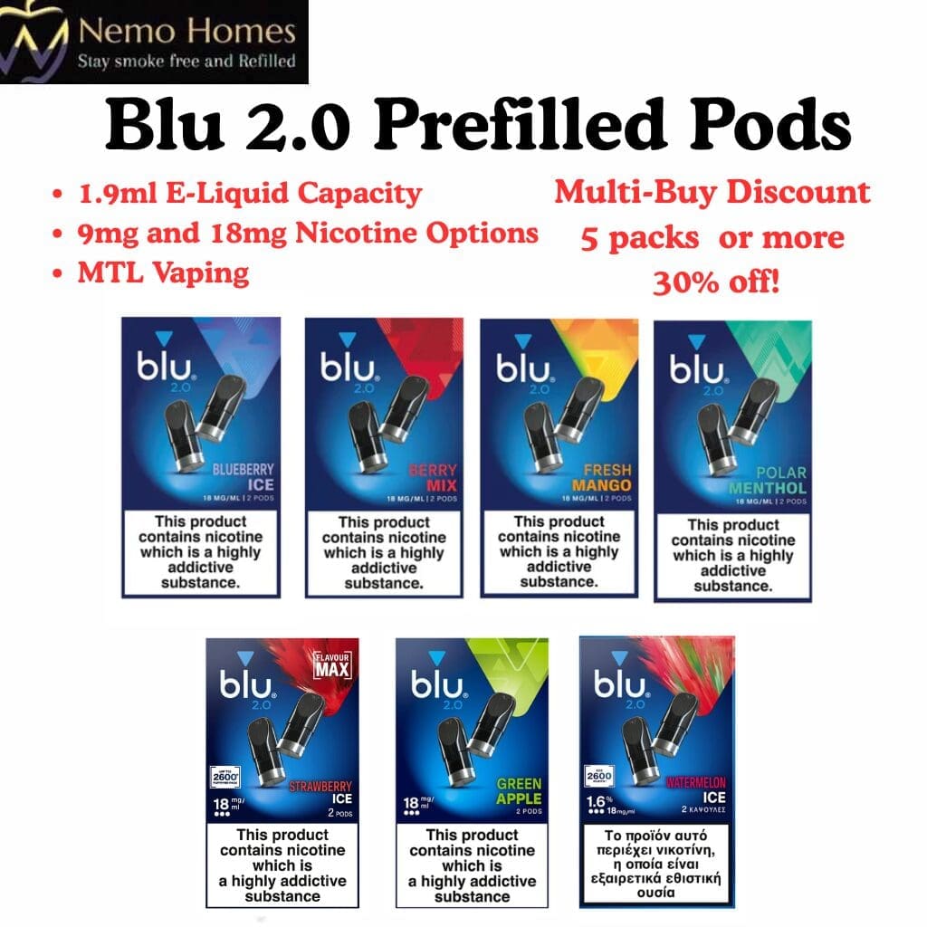 Buy Blu 2.0 Vape Pods - myBlu Prefilled Pods | 9mg | 18mg - Free UK Next Day Delivery (no minimum spend)