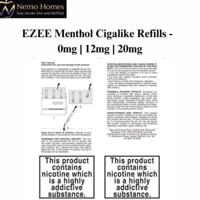 Buy EZEE Menthol Cigalike Refills - 0mg | 12mg | 20mg  - Free UK Next Day Delivery (no minimum spend)