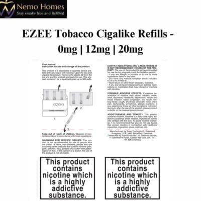 Buy EZEE Tobacco Cigalike Refills - 0mg | 12mg | 20mg  - Free UK Next Day Delivery (no minimum spend)
