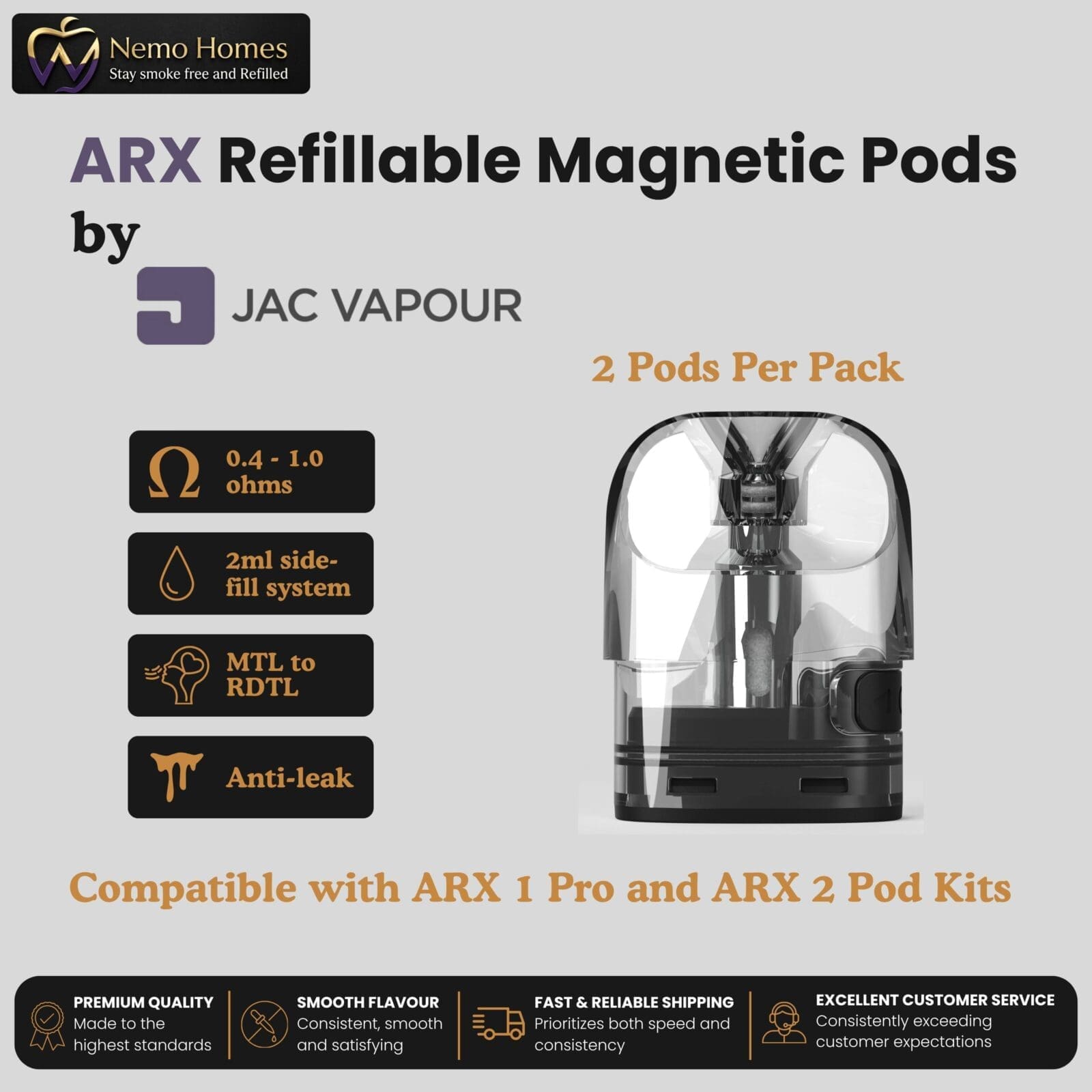 Buy JAC Vapour ARX Refillable Magnetic Pods – 2PK - Free UK Next Day Delivery (no minimum spend)