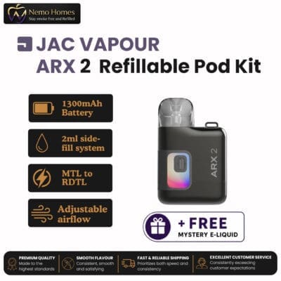 Buy JAC Vapour ARX 2 Refillable Pod Kit + Free Mystery E-Liquid  - Free UK Next Day Delivery (no minimum spend)