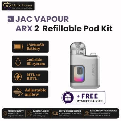 Buy JAC Vapour ARX 2 Refillable Pod Kit + Free Mystery E-Liquid  - Free UK Next Day Delivery (no minimum spend)