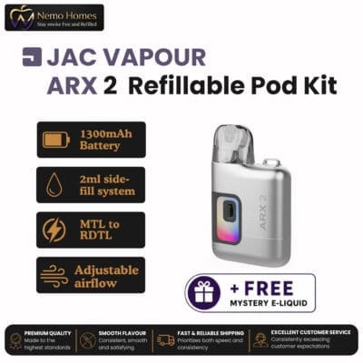 Buy JAC Vapour ARX 2 Refillable Pod Kit + Free Mystery E-Liquid - ARX 2 White Ceramic  - Free UK Next Day Delivery (no minimum spend)